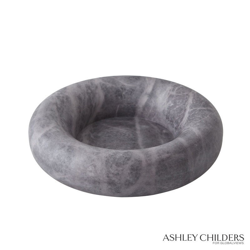 Alabaster Ring Bowl-Grey-Tall, Gray