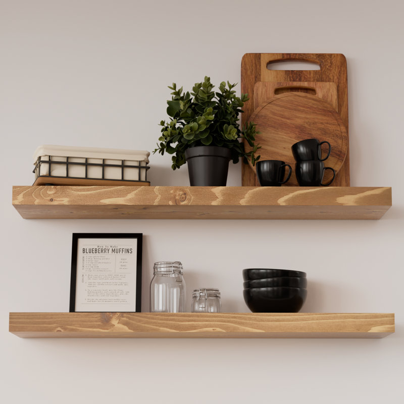 Tablettes flottantes en bois massif, tablettes en bois pour le mur, Chêne doré, 1.2" H x 30" W x 6.7" D