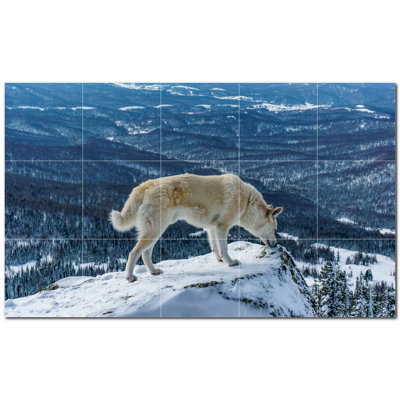 Murale en céramique satinée loup 12 po x 12 po Wolf Photo