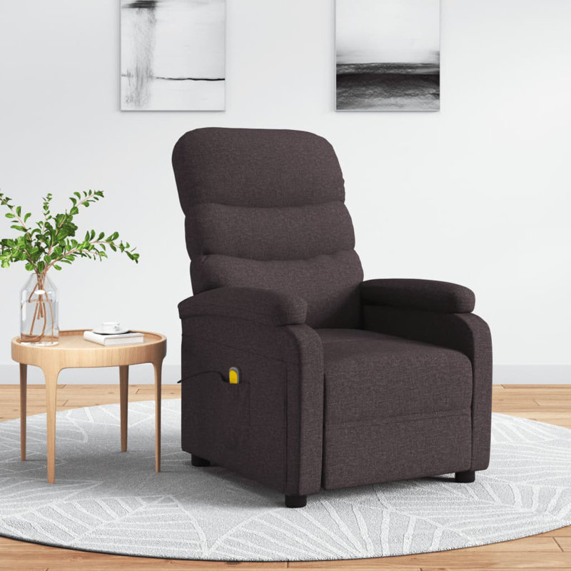 Fauteuil inclinable massant, Brun foncé 100 % polyester