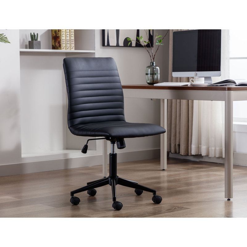 Barnhard Faux Leather Armless Task Chair with Steel Roller Base, Black