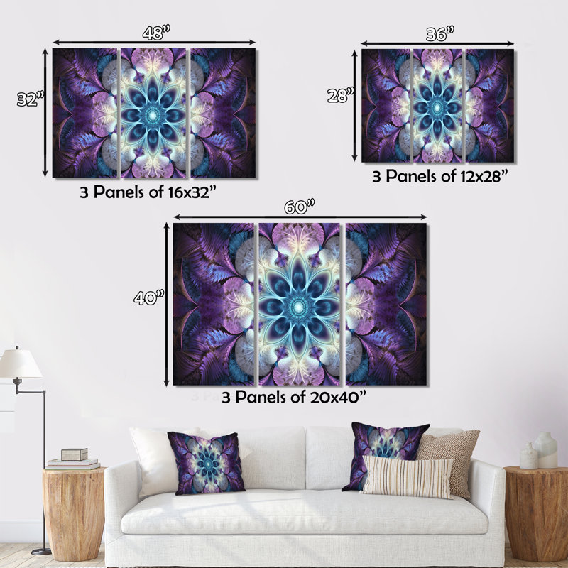 Mandala cosmique en mauve mystique - ensemble d'art mural sur toile Boho Mandala, H 40 po x l 60 po x P 1 po