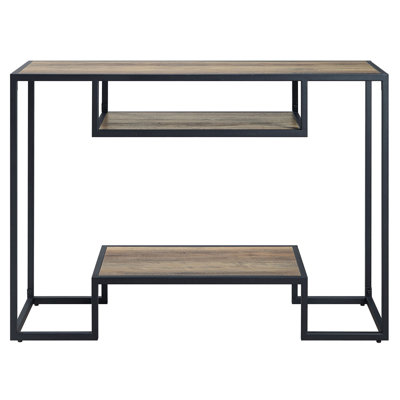 Console en chêne rustique et noir avec 2 tablettes