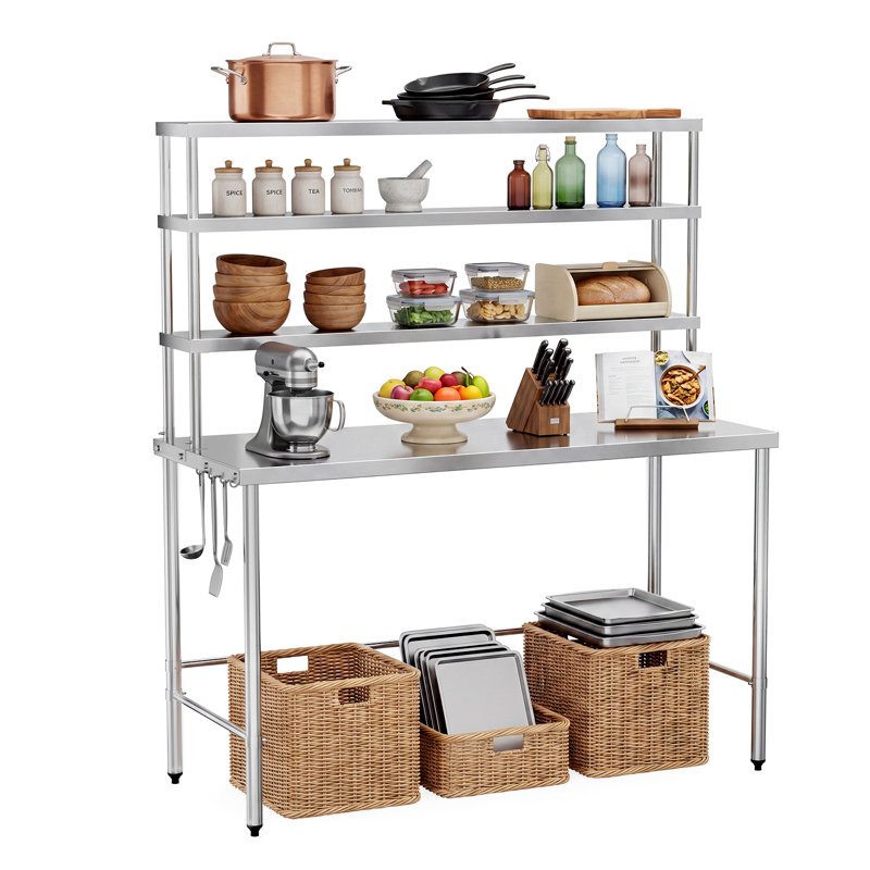 60 X 24 In. Stainless Steel Table Open Base Prep Table With Overshelf