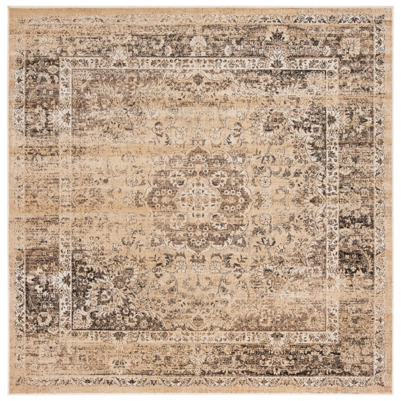 Tapis beige à motif abstrait Evanoff, Carré 6 pi