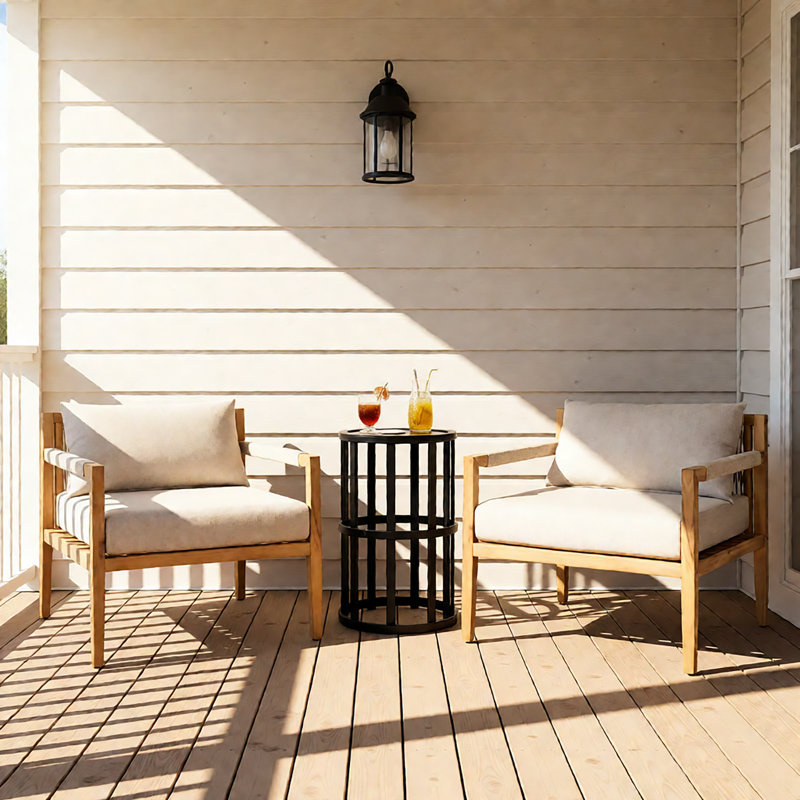 Nathan Outdoor 3-Piece Acacia Wood Conversation Set With Woven Rope & Cushions, 3 Pcs: Table, 2 Chairs