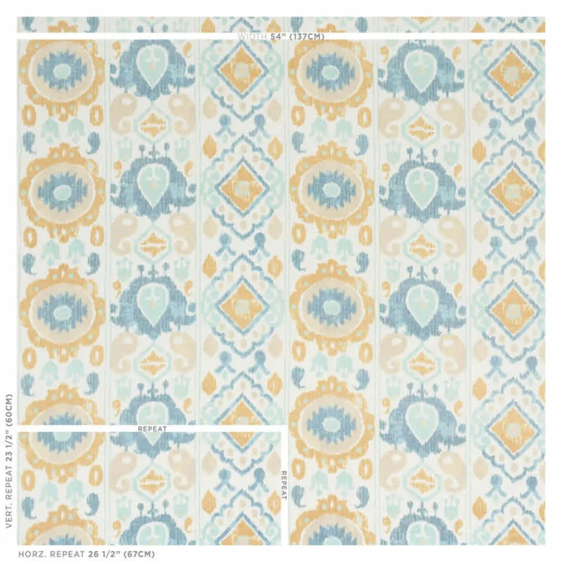 Elizia Ikat Fabric, Sky/Ochre