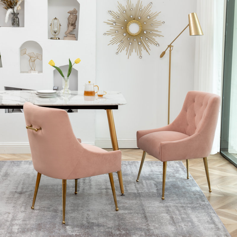 Chaise d'appoint rembourrée en velours Mayreli, Rose