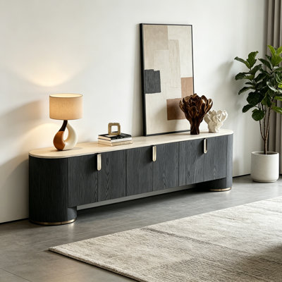 French-style Simple Black Solid Wood TV Cabinet