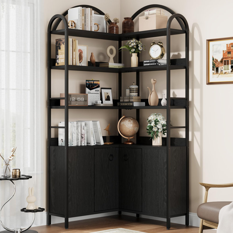 Rustic 6-Tier Arched Dining Table with Cabinet – L-Shaped, Storage Space, Adjustable Feet, Anti-Tipping Device, Ideal for Dining Room