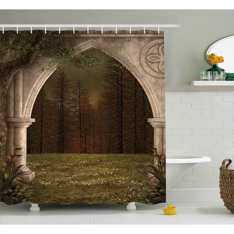 Rideau de douche et crochets de douche rétro pour le jardin gothic, H 84 po x l 69 po