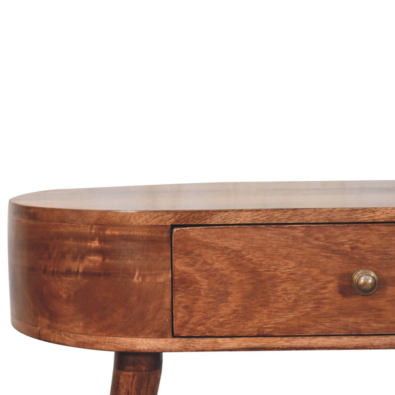 California Walnut Rounded Small Console Table with Storage Drawer