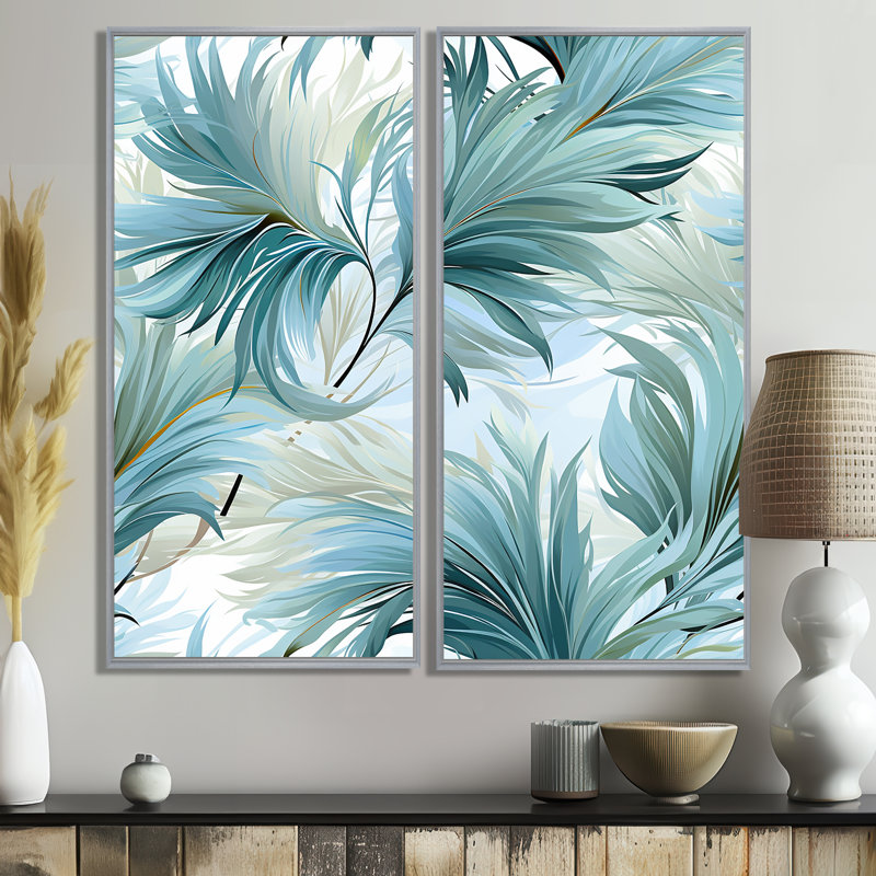 «Oceanic Dreamscape Tropical» - art mural bleu, 20" H x 24" W, Framed Print without Mat, Silver