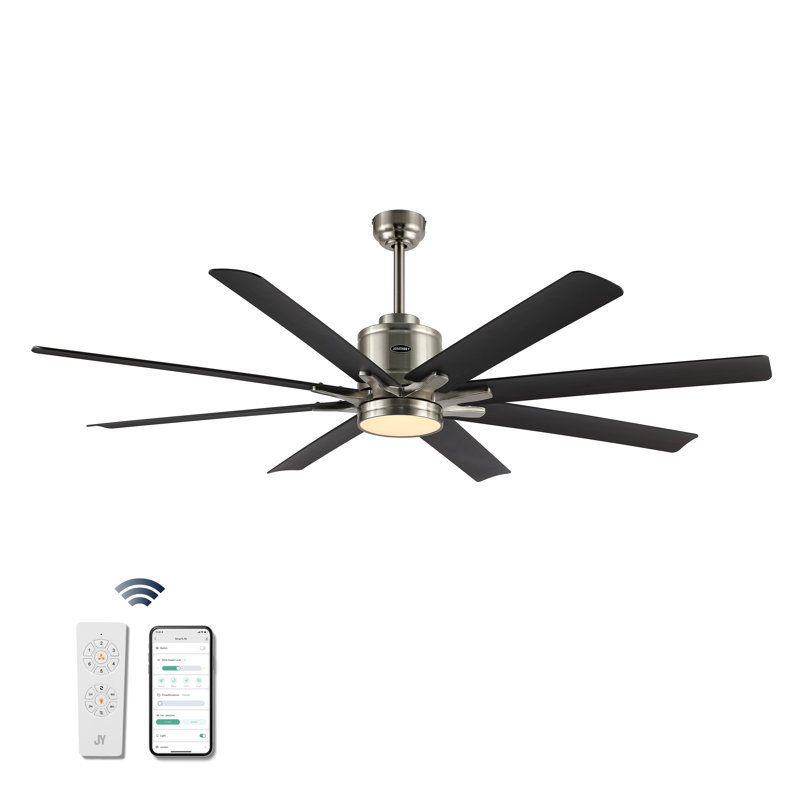 66'' Ceiling Fan with LED Lights, Nickel with Dark Brown Wood Blades
