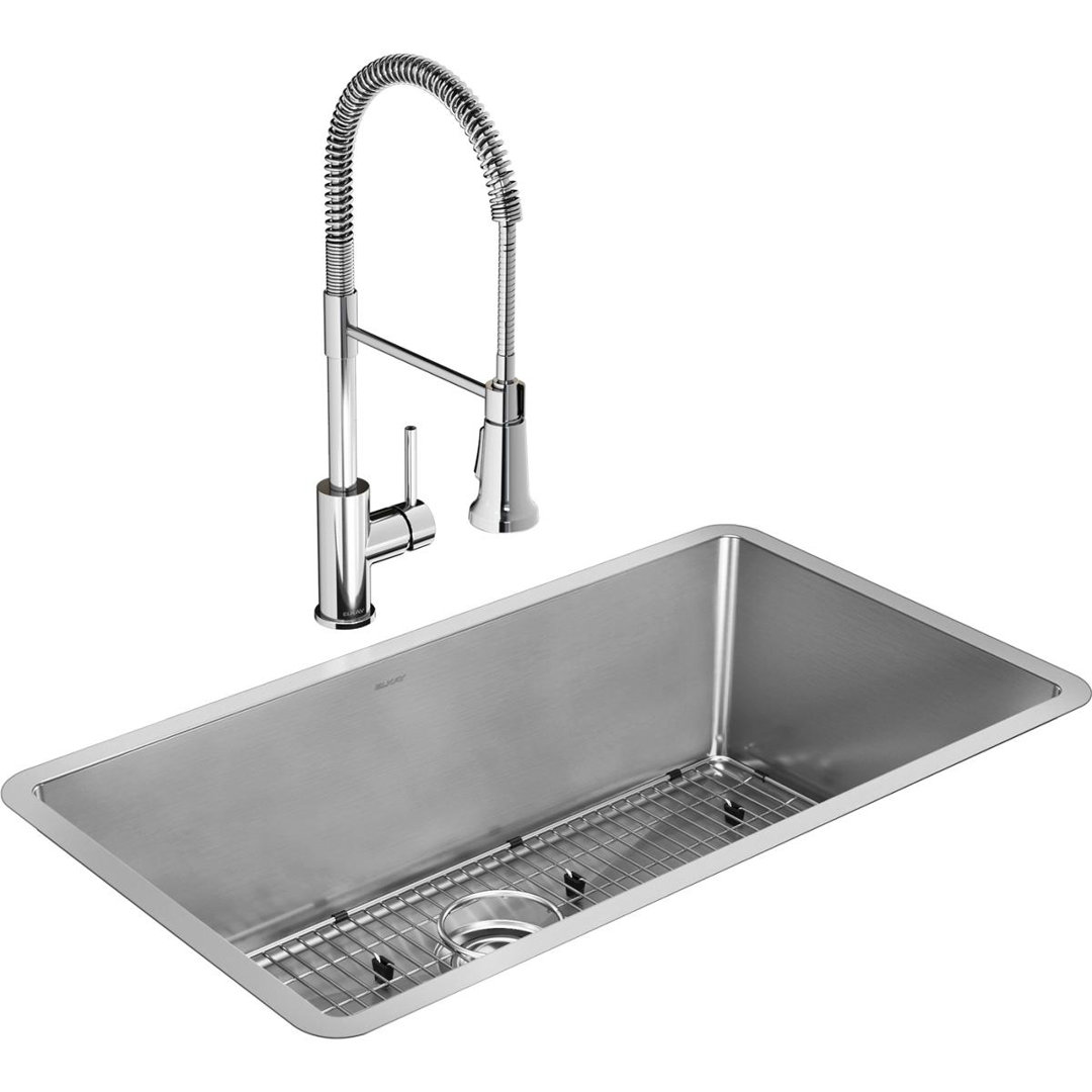 Crosstown Stainless Steel 33" L x 18" W Undermount Kitchen Sink with Faucet Elkay