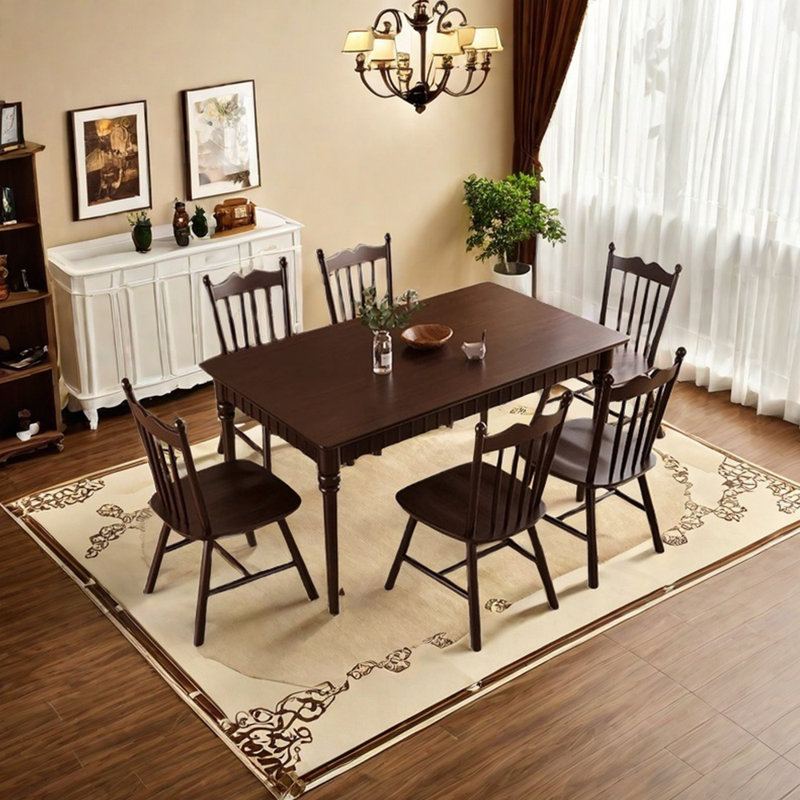 Solid wood rubber wood dining table set, Tan, 29.53"H x 55.12"L x 33.46"W