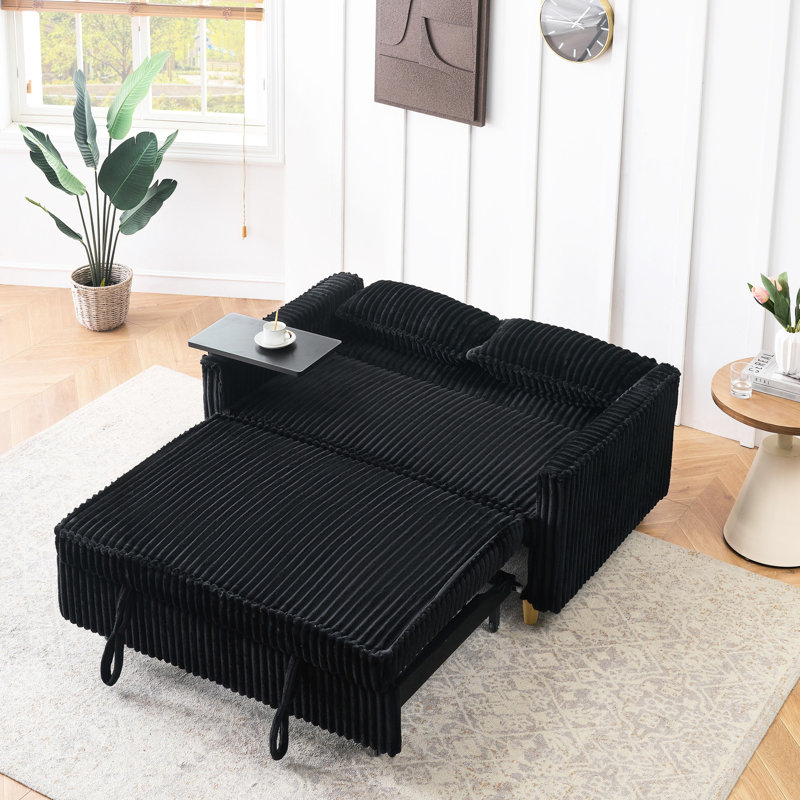 Velours côtelé noir avec table mobile amovible et prise pour bureau pour les amoureux, Noir