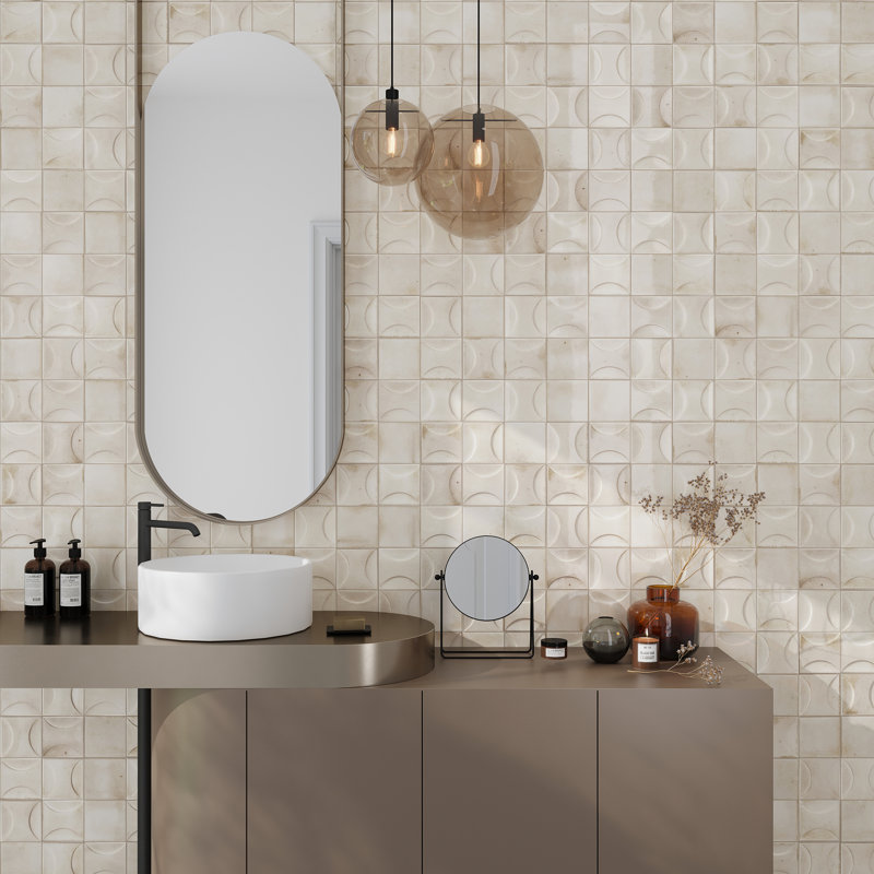 Carrelage mural carré en céramique brillant 3,94 po x 3,94 po Antiek (6,68 pieds carrés / caisse) (paquet de 60), Blanc