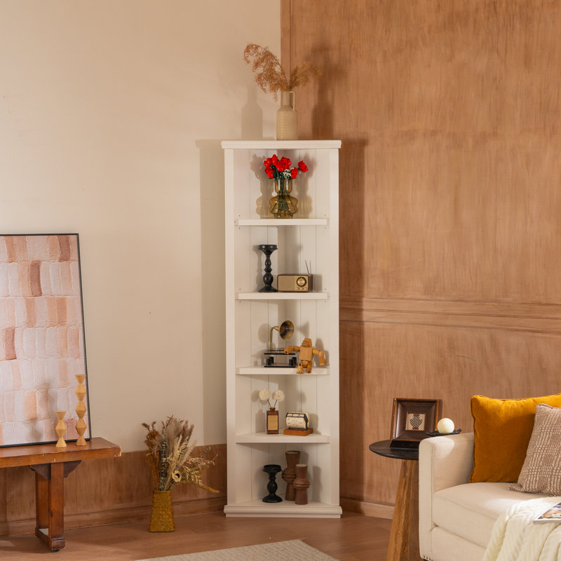  Set of 2 Triangle Bookshelves, 75.25'' Tall 5-Tier Display Bookcase for Hallways, Office and Living Room Storage, White