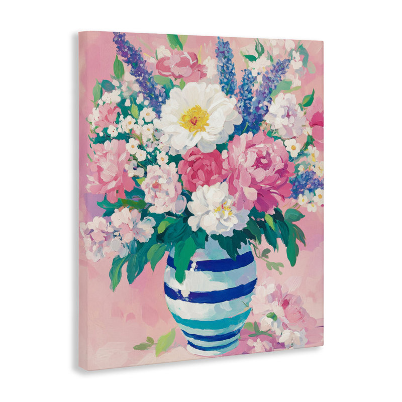 Fleurs printanières sur toile rose, design par Petal Prints Design, H 48 po x l 36 po