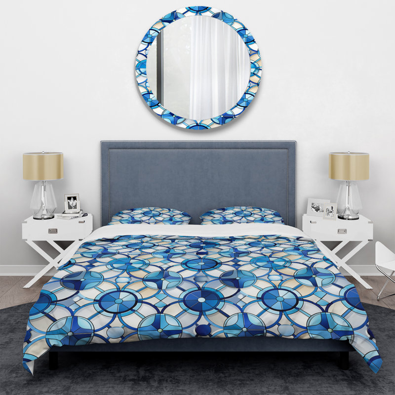 Ensemble de housse de couette géométrique à motif de treillis bleu et blanc, Housse de couette pour très grand lit et 2 très
