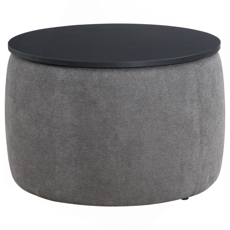 Repose-pieds rond et rembourré avec rangement et plateau relevable (SEULEMENT UN OTTOMAN)