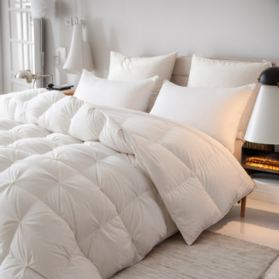  Goose Down Feather Comforter,Luxury Pinch Pleat Duvet Insert 100% Cotton Shell All-Season Breathable&Fluffy Bedding Comforter With 8 Tabs
