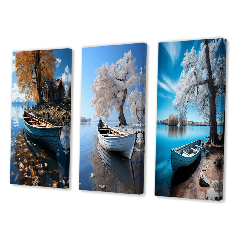 «Blue Lakeside Hideaway», 3 pièces sur toile, Toile tendue, H 40 po x l 60 po