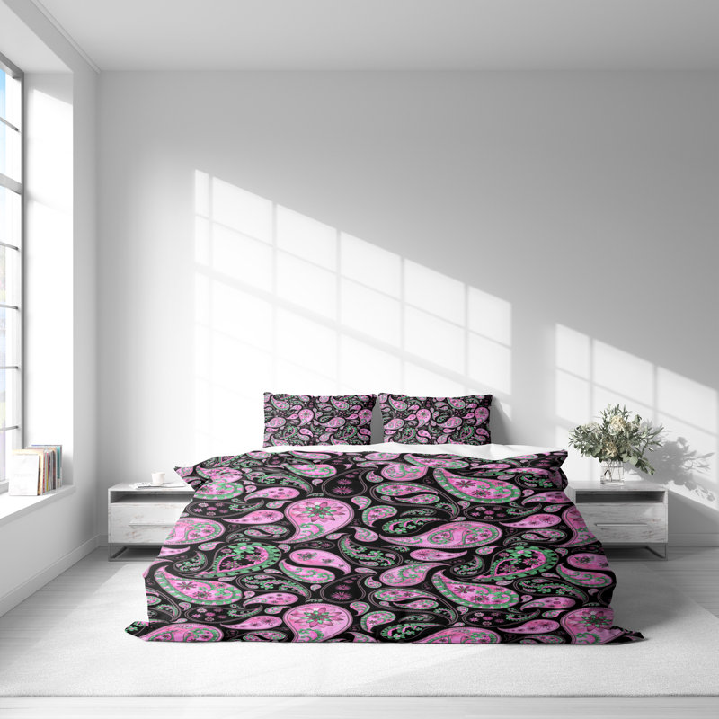 Polyester Paisley and Abstract Duvet Cover Set, King Duvet Cover + 2 King Pillowcases