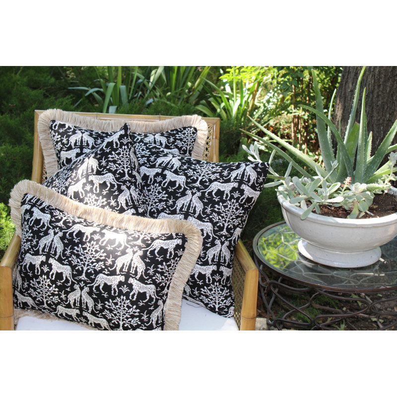 Sunbrella® Outdoor Throw Pillow, Square, Black/White, 20" H x 20" W