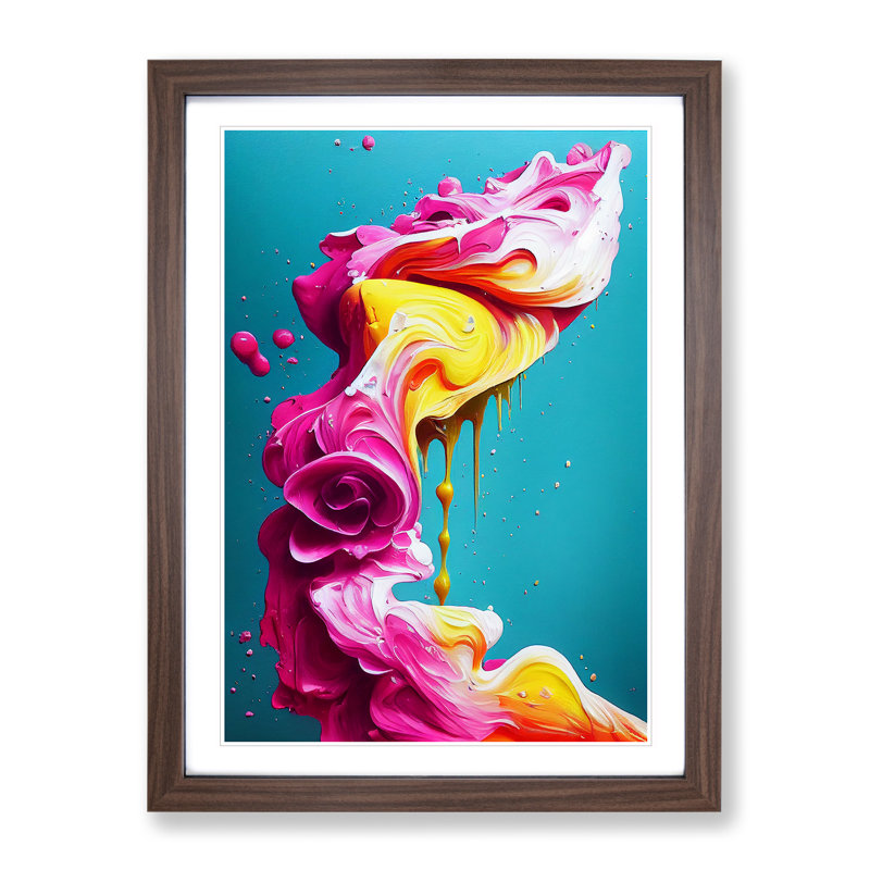 XV1022-3164X Paint Drip Flower No.3 Abstract - Single Picture Frame Print, 64cm H x 46cm W x 2cm D, Walnut