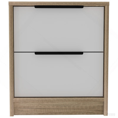 Kaia Nightstand , End Table, Side Table Two Drawers, Metal Handle -Light Gray