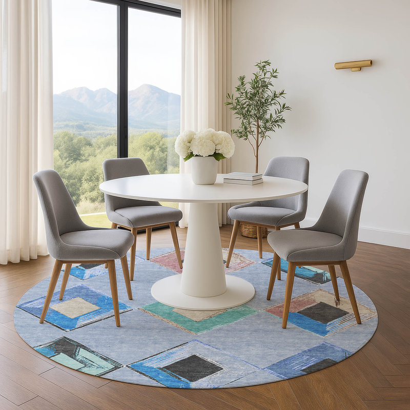 Premium Machine Washable Ansley Geometric Rug, Round 8'