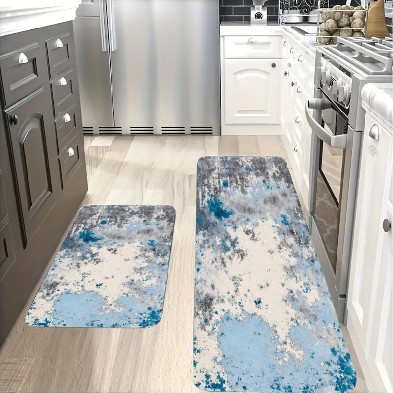 Tapis de cuisine antidérapant bleu et gris, 2 pièces