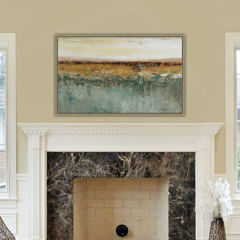 Antique Contemporary II by - Peinture, H 21,5 po x l 33,5 po x P 2 po, Cadre flottant champagne