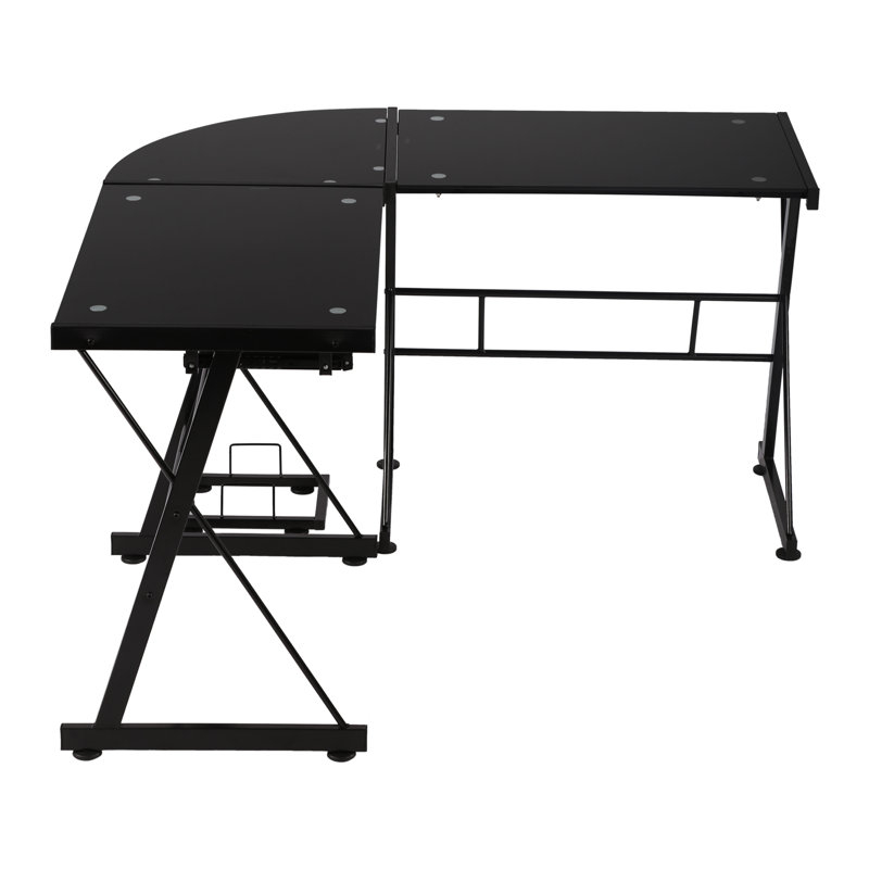 L-Shaped Glass Top Metal Base Computer Desk