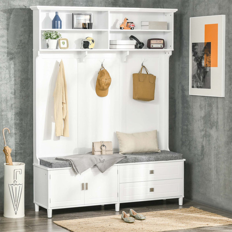 Multifunctional Hall Tree with Storage Bench, Coat Rack, and Shelves for Entryway Organization and Comfort