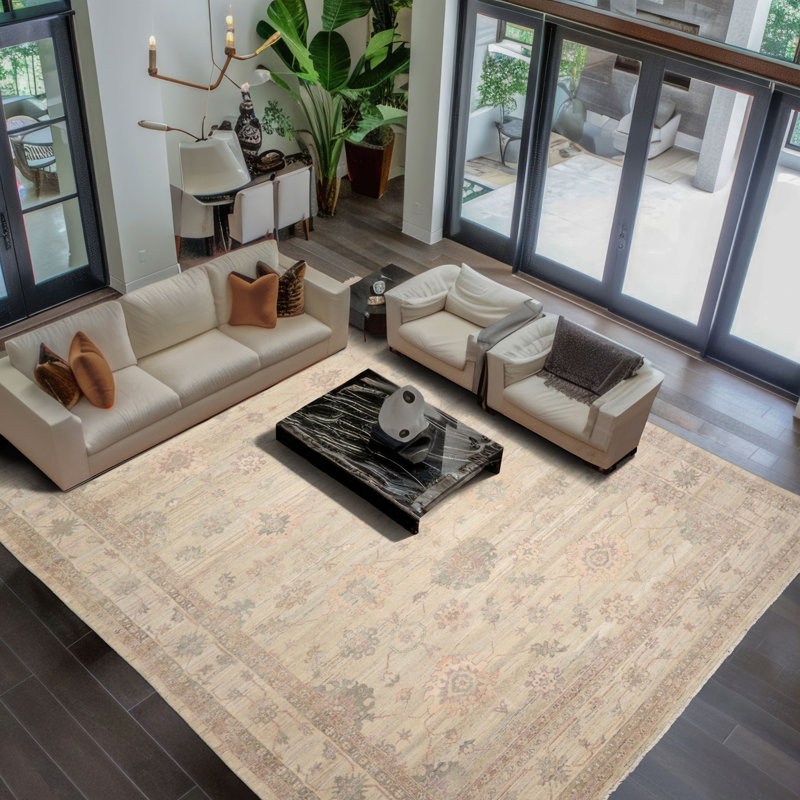 Afghan HandKnotted Moss Beige Wool Rug 10x14 Oushak Style