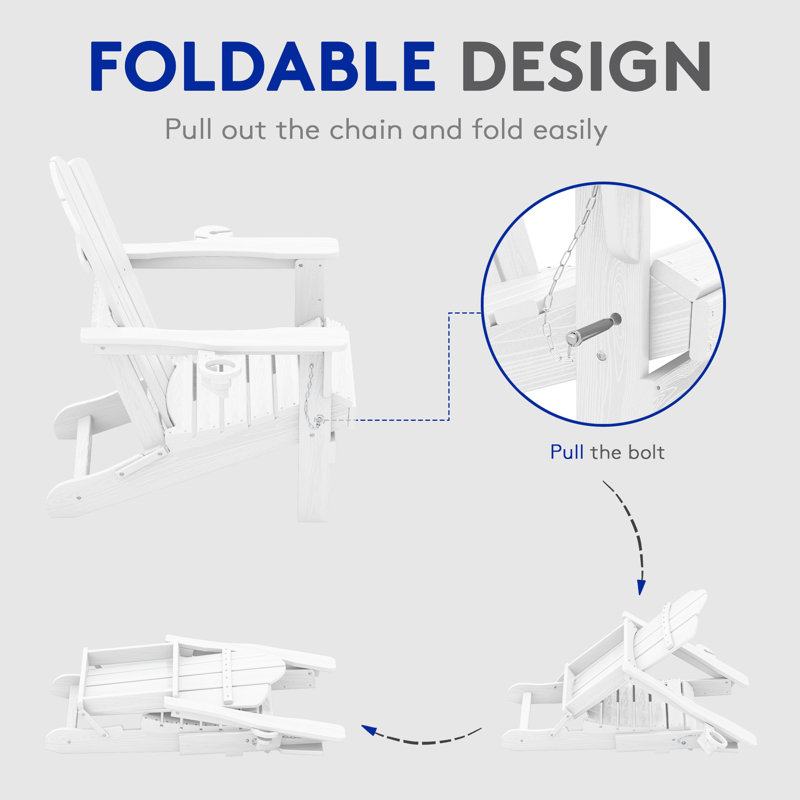 Ayanda HDPE Folding Adirondack Chair With Dual Cup Holder(Set Of 2), White