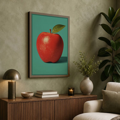 Single Apple with Leaf Minimalist 1 Piece Wrapped Canvas Wall Art