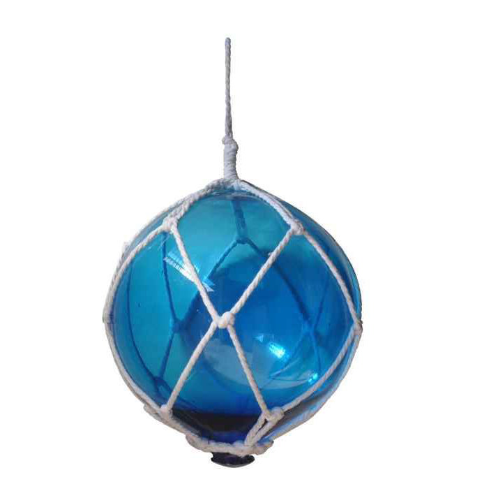 Décoration murale boule flotteur de pêche en verre japonais, Bleu Clair / Blanc, H 10 po x l 6 po x P 6 po