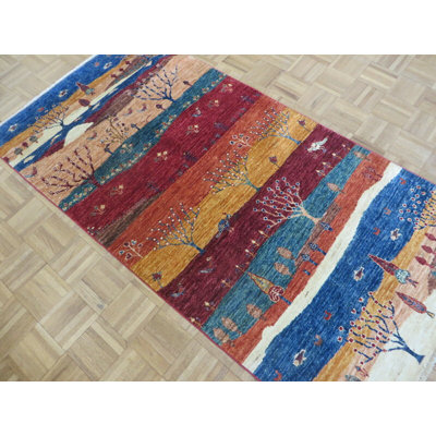 Tapis de zone en laine 3 pi 3 po x 6 pi 5 po noué la à la main one-of-kind-kazak rouge Hirsh