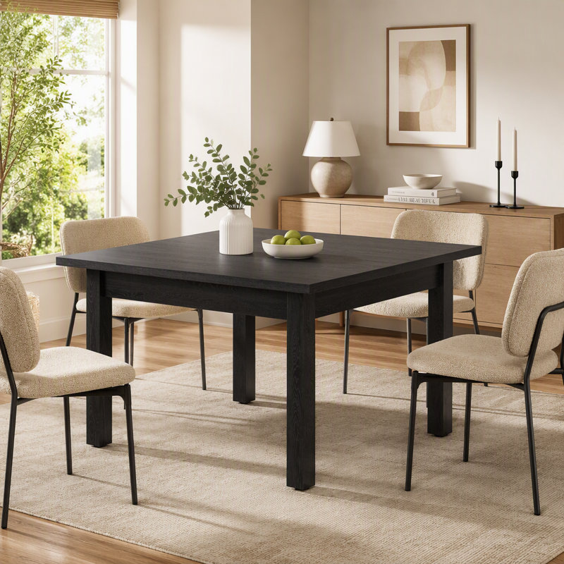 Table de salle à manger carrée 39,4 "avec pieds en bois massif pour 4, Noir