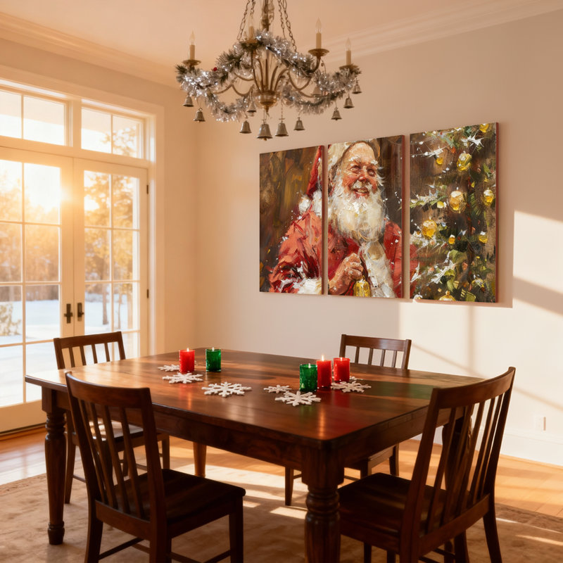 «Christmas Santa Claus Christmas Tree», ensemble de 3 impressions sur toile, H 18 po x l 36 po