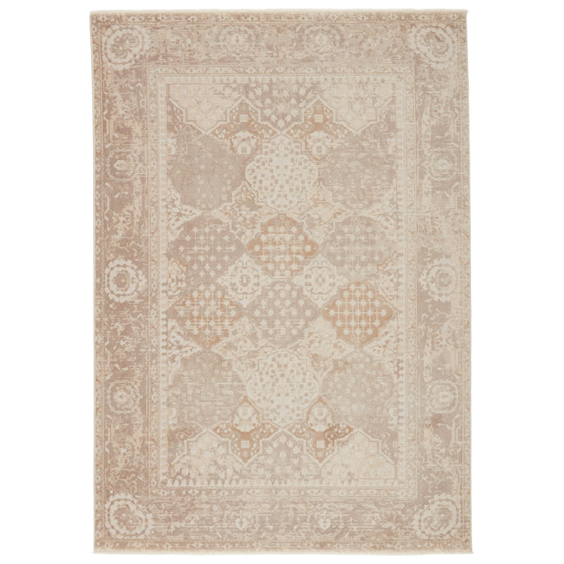 Tapis tissé à la machine Grazio en crème / taupe, Rectangle 7 pi 10 po x 10 pi 10 po
