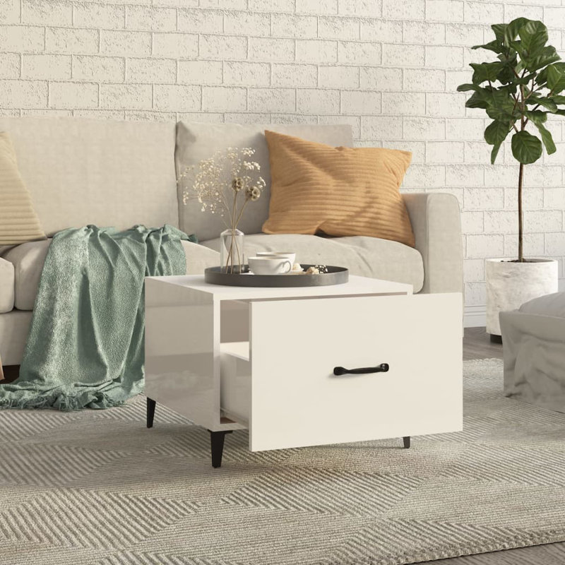 Izzybella Four Leg Coffee Table with Storage, High Gloss White