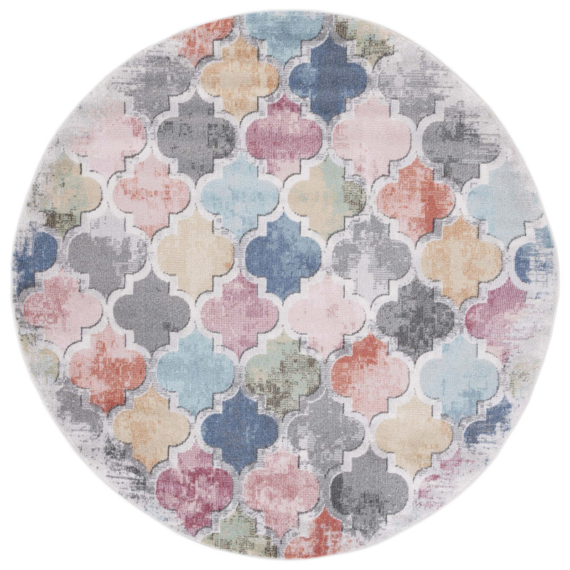 Tapis bleu / rouge Edroy, Rond 6 pi 7 po