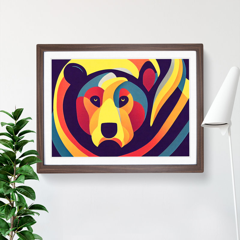 Bear Art Deco Style 1 Piece Single Picture Frame Wall Art, 25cm H x 34cm W x 2cm D, Walnut