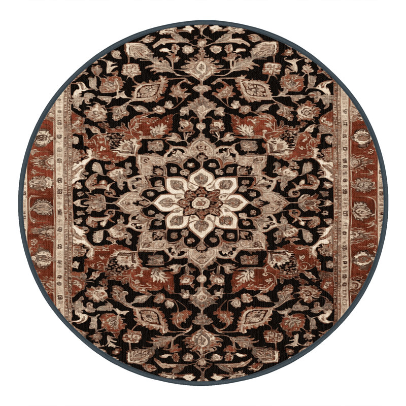 Machine Washable Persian Brown Area Rug, Round 6'