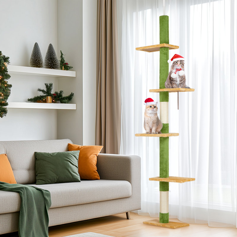 Arbre à chat jaune réglable du sol au plafond